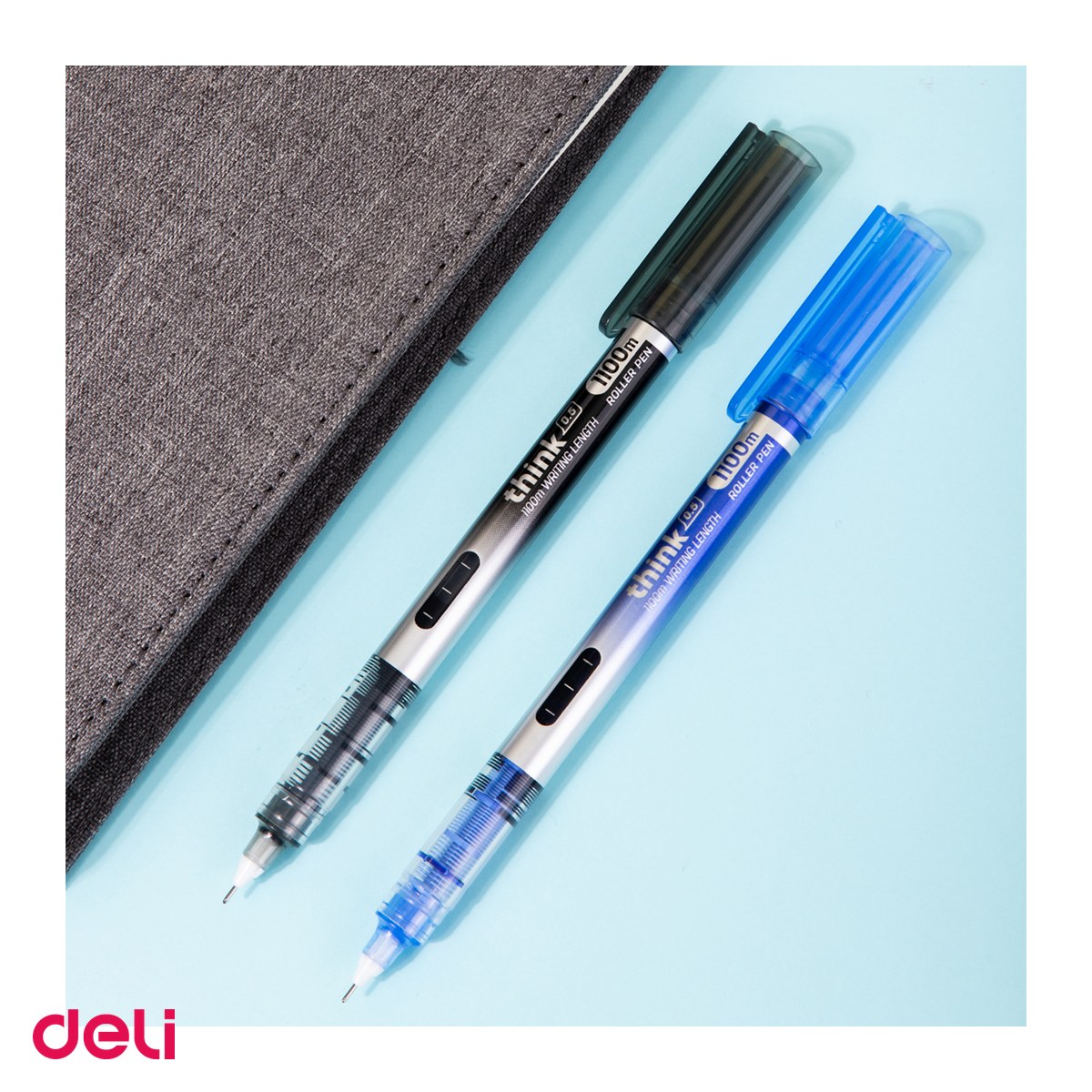 Set 12 rollere Deli Free Ink, 0.5 mm needle negru think [5]