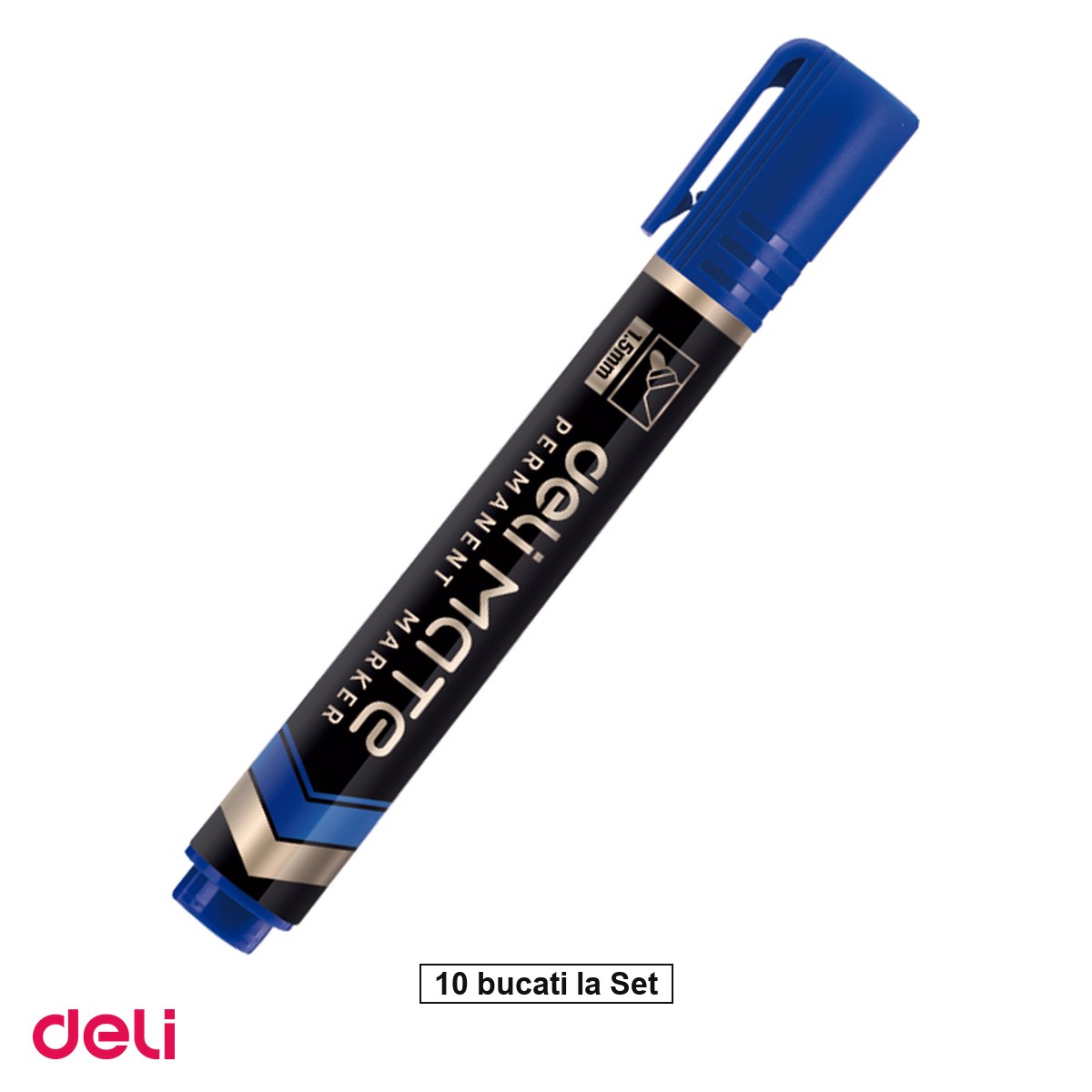Instrumente de scris - Set 10 markere cu varf rotund de 1.5 mm, Deli, permanent, mate, scris albastru