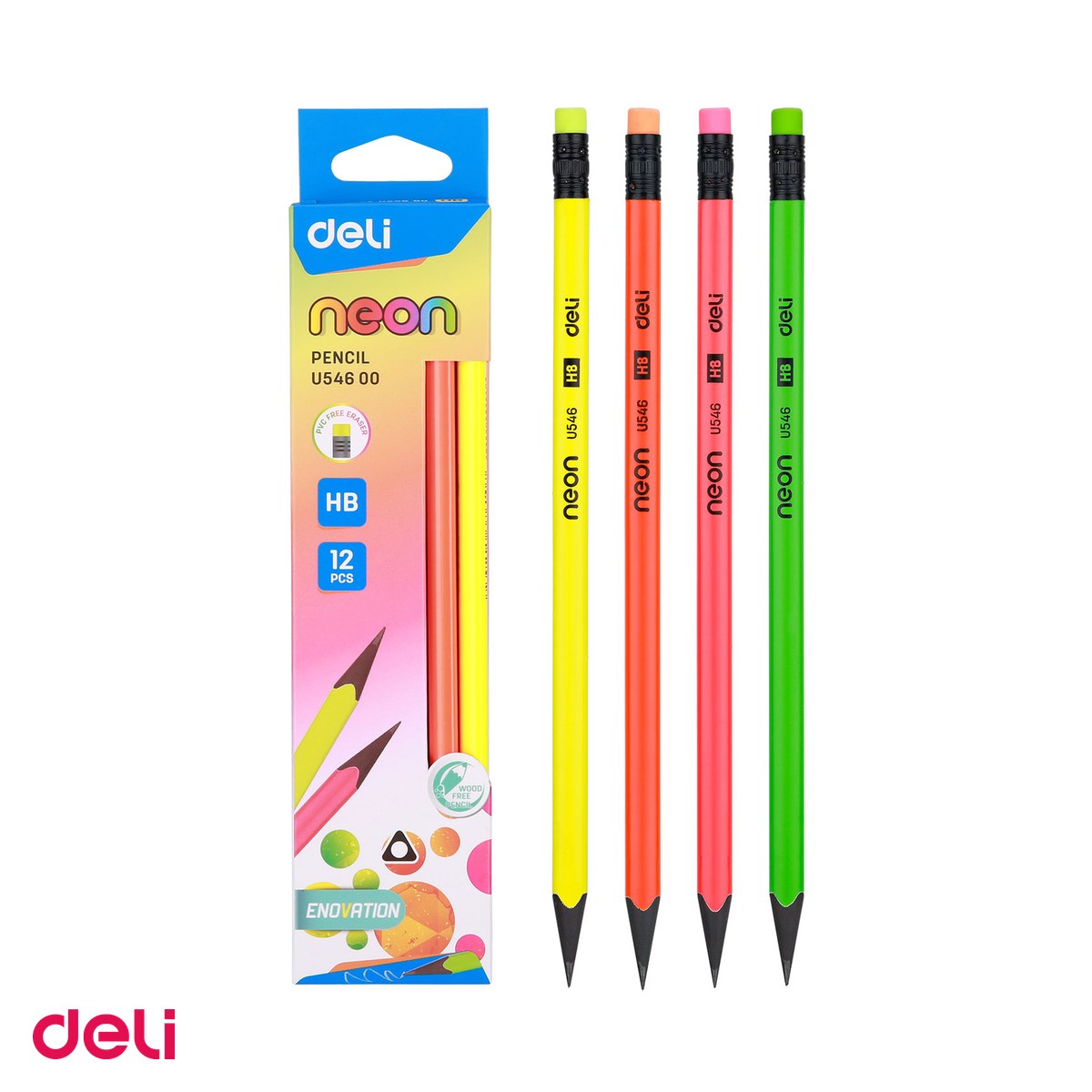 Creion Deli Grafit Guma, fara lemn, hb neon [5]