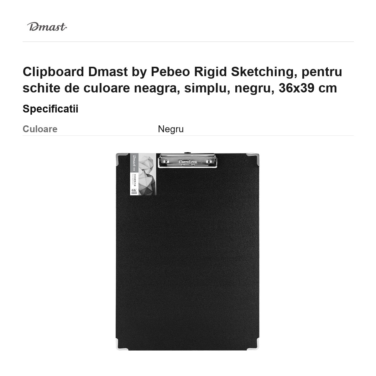 Clipboard Dmast by Pebeo Rigid Sketching, pentru schite de culoare neagra, simplu, negru, 36x39 cm [3]