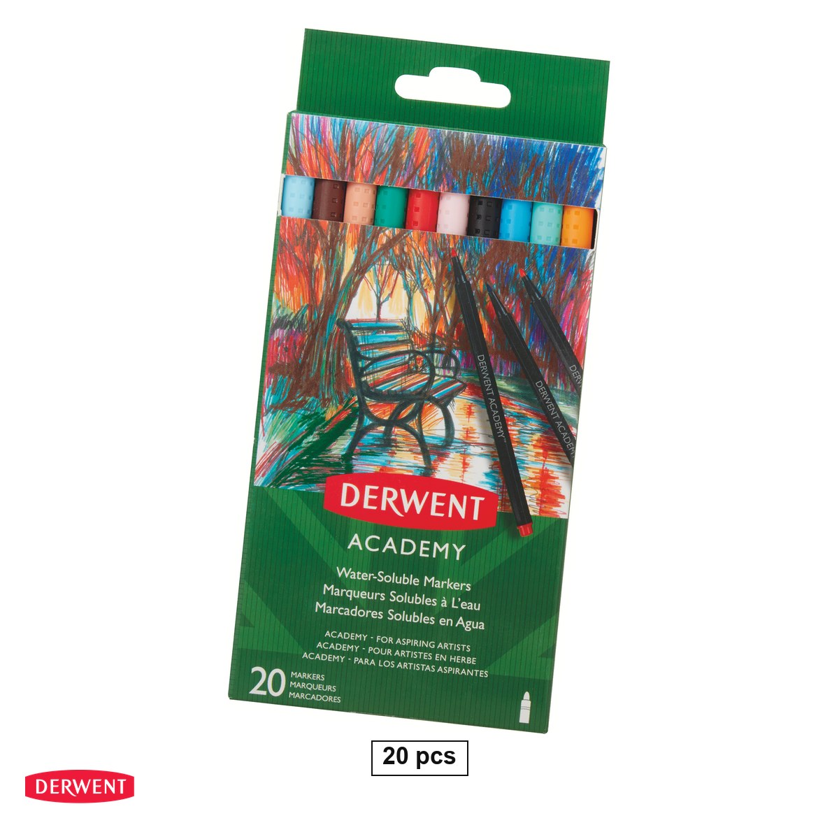 Birotica papetarie - Set 20 markere solubile Derwent Academy, culori pe baza de apa