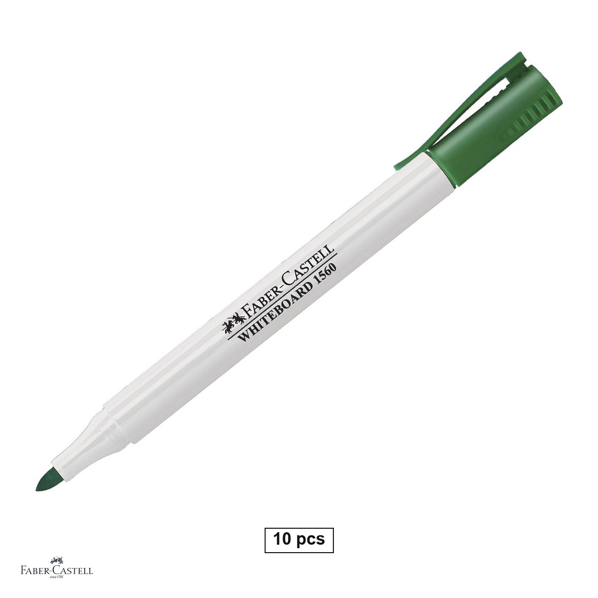 Markere - Set 10 markere whiteboard Faber-Castell 1560 Slim, varf rotund, cerneala verde