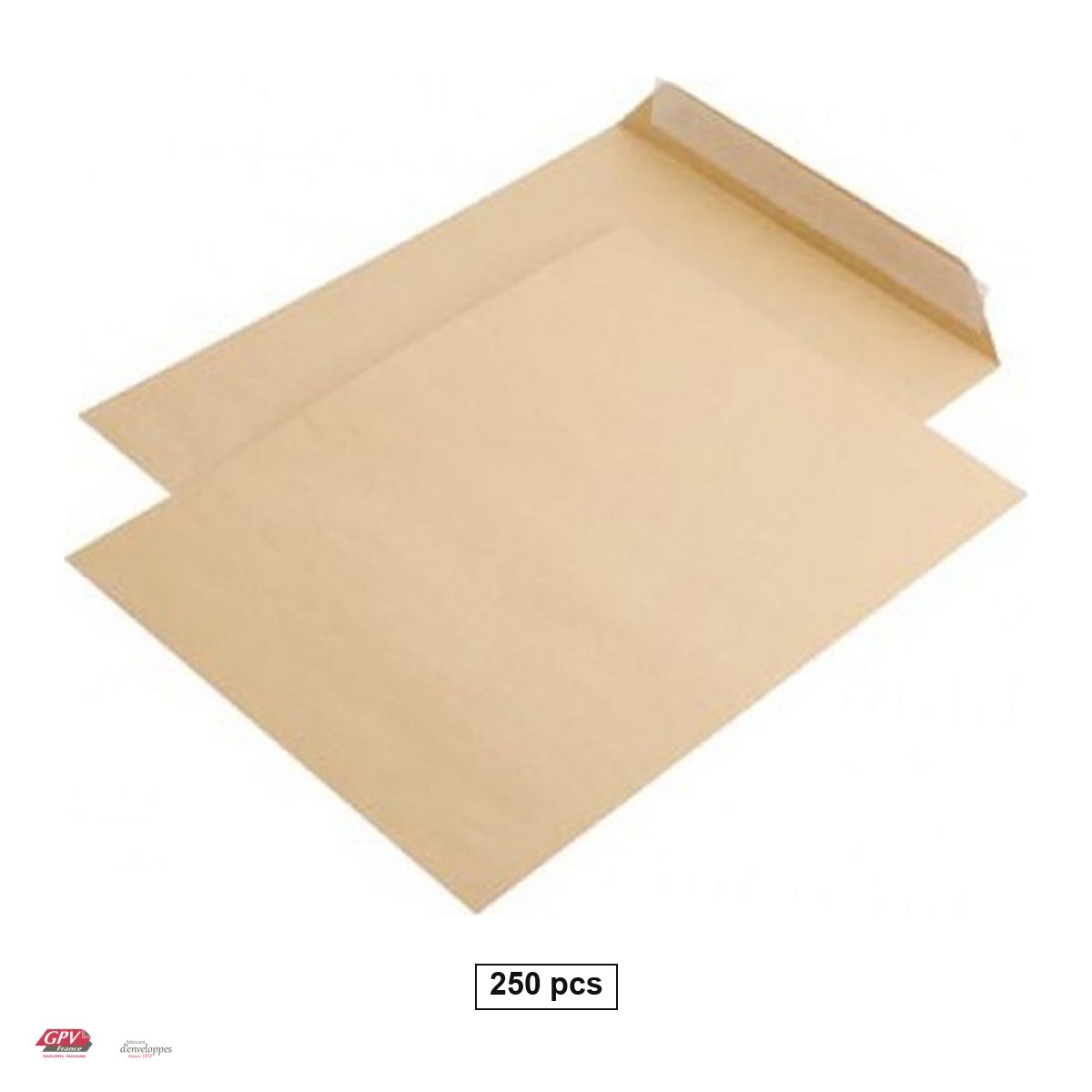 Plicuri - Set 250 plicuri B4 GPV, 250x353 mm, hartie kraft maro 90 g/mp, cu banda siliconata, deschidere pe latura mica, in cutie