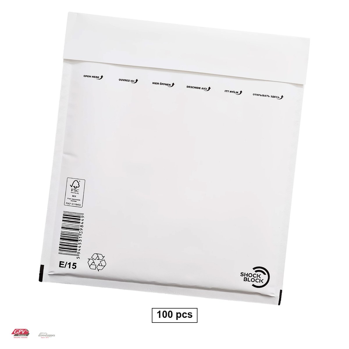 Plicuri - Set 100 plicuri cu bule de aer GPV E15, exterior 240x275 mm, interior 220x265 mm, hartie kraft alba 80 g/mp, in cutie