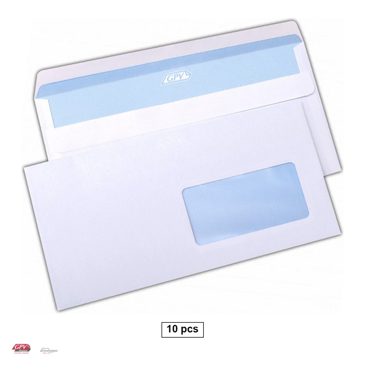 Plicuri autoadezive - Set 10 plicuri DL cu fereastra dreapta 45x90 mm GPV, 110x220 mm, hartie alba 80 g/mp, autoadezive