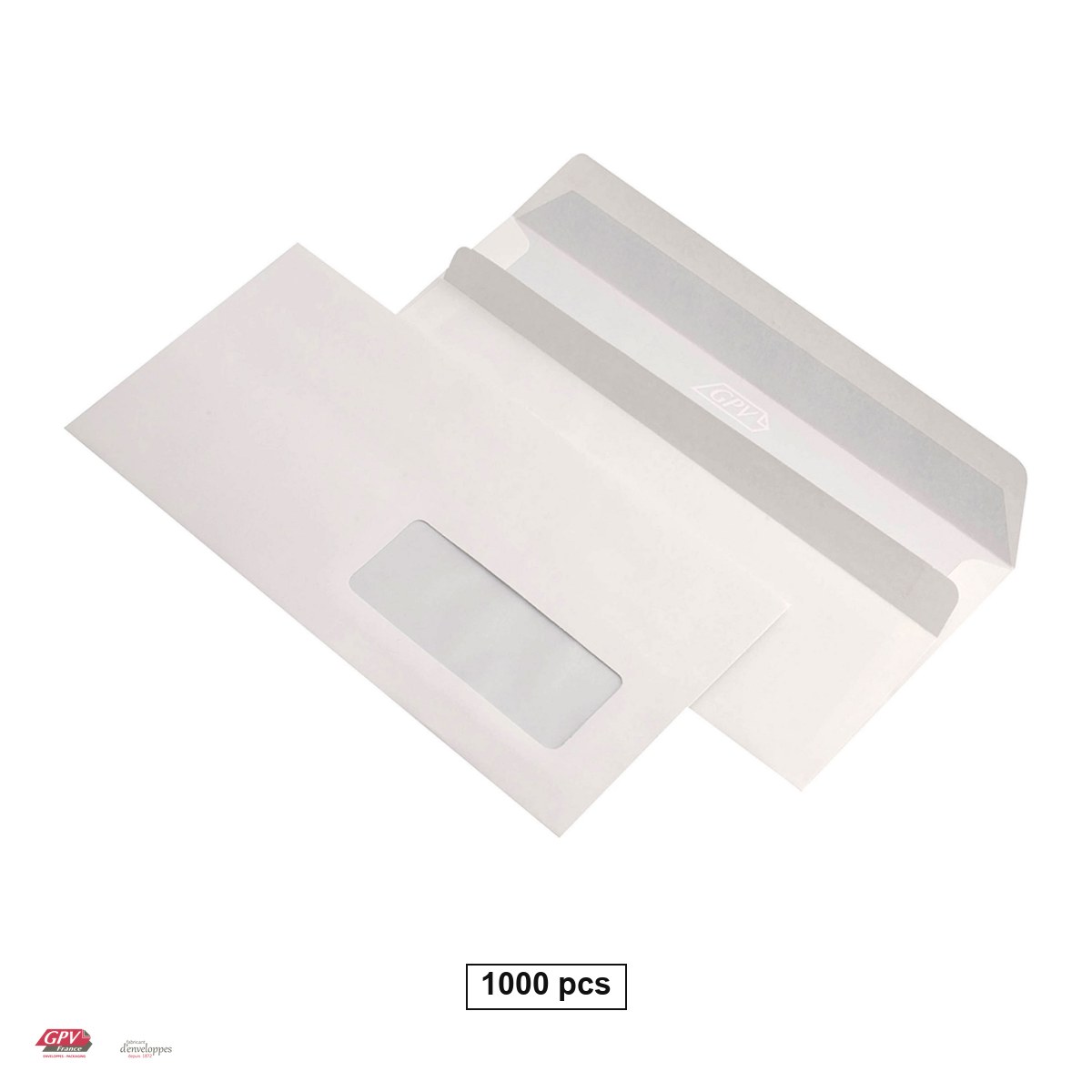 Set 1000 plicuri DL cu fereastra dreapta 45x90 mm GPV, 110x220 mm, hartie alba 80 g/mp, cu banda siliconata, in cutie [1]
