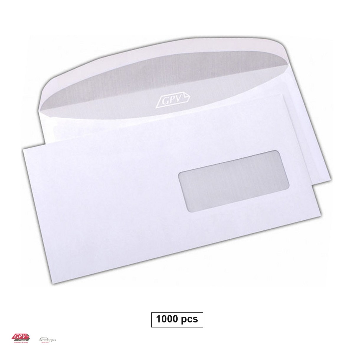 Plicuri gumate - Set 1000 plicuri C6/C5 cu fereastra dreapta 35x90 mm GPV, 114x229 mm, hartie alba 80 g/mp, gumate, in cutie