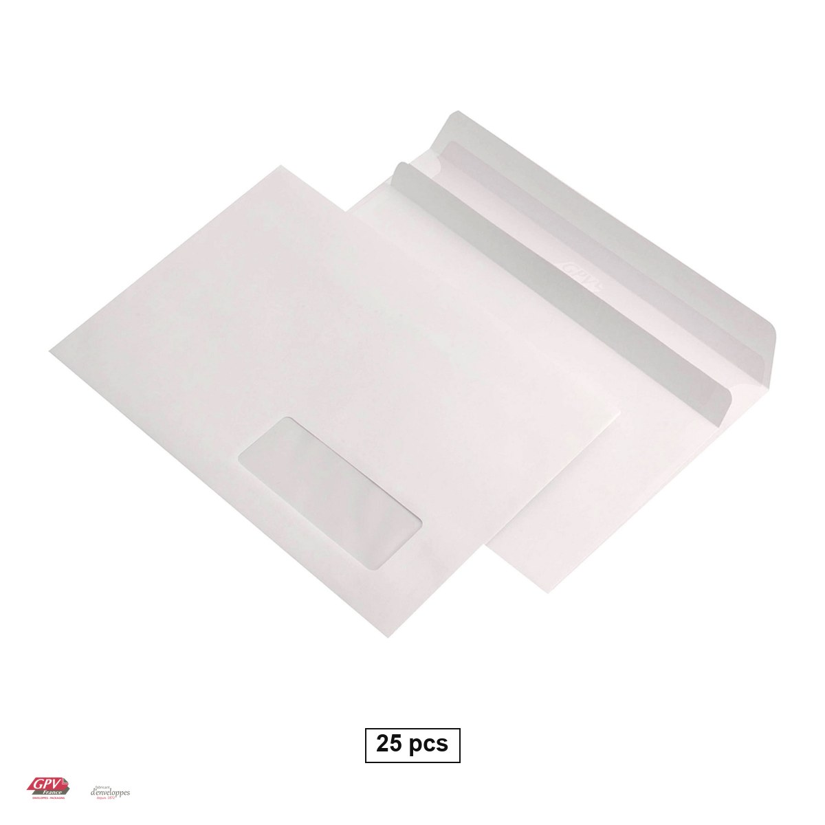 Plicuri - Set 25 plicuri C5 cu fereastra dreapta 35x90 mm GPV, 162x229 mm, hartie alba 80 g/mp, autoadezive, deschidere pe latura mica