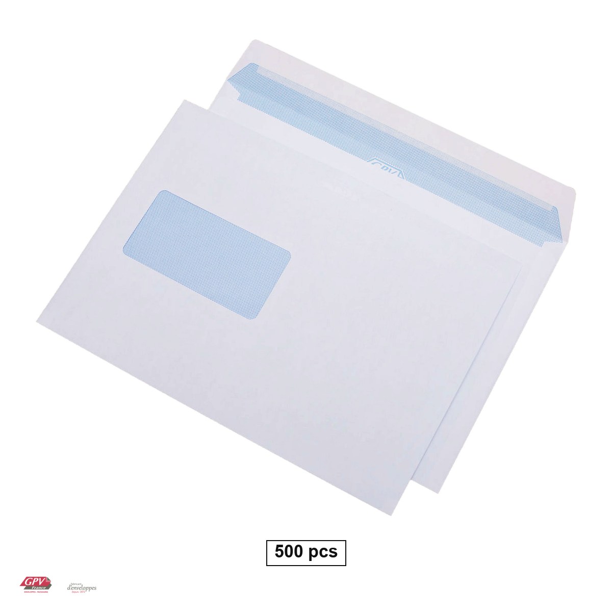 Plicuri - Set 500 plicuri C5 cu fereastra stanga 45x90 mm GPV, 162x229 mm, hartie alba 80 g/mp, cu banda siliconata, deschidere pe latura mare, in cutie