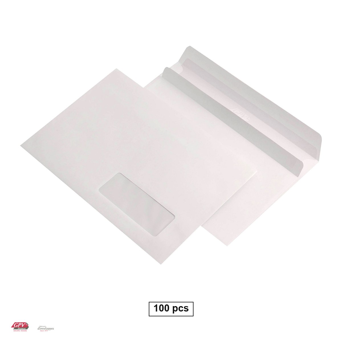 Plicuri - Set 100 plicuri DL cu fereastra dreapta 45x90 mm GPV, 110x220 mm, hartie alba 80 g/mp, autoadezive