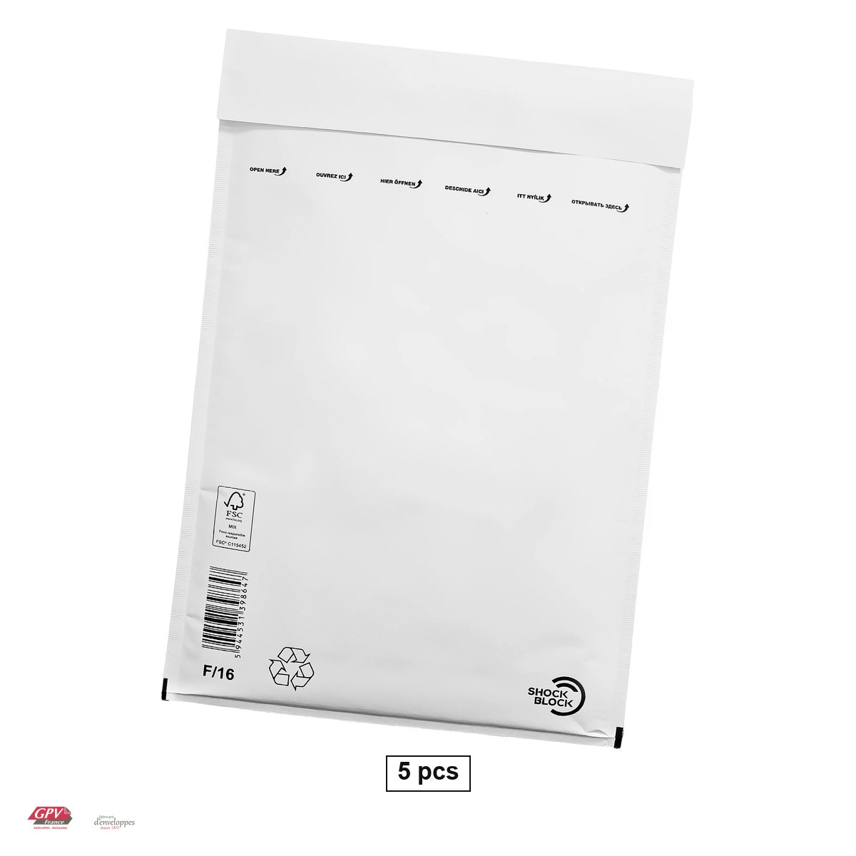Plicuri - Set 5 plicuri cu bule de aer GPV F16, exterior 240x350 mm, interior 220x340 mm, hartie kraft alba