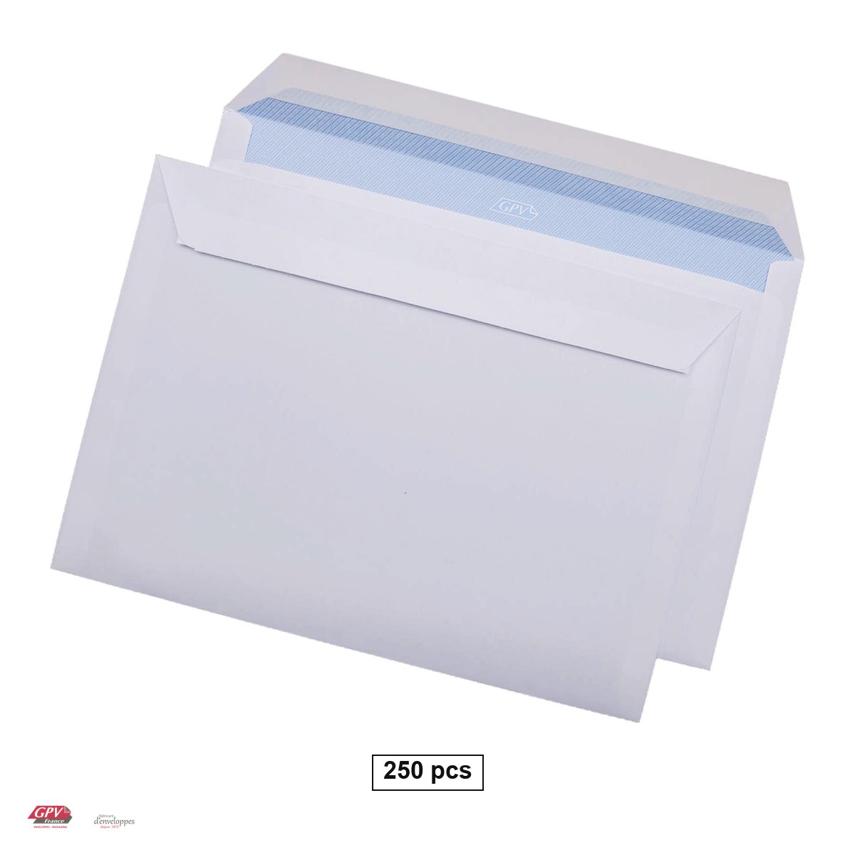 Plicuri - Set 250 plicuri C4 GPV, 229x324 mm, hartie alba 90 g/mp, cu banda siliconata, deschidere pe latura mare, in cutie