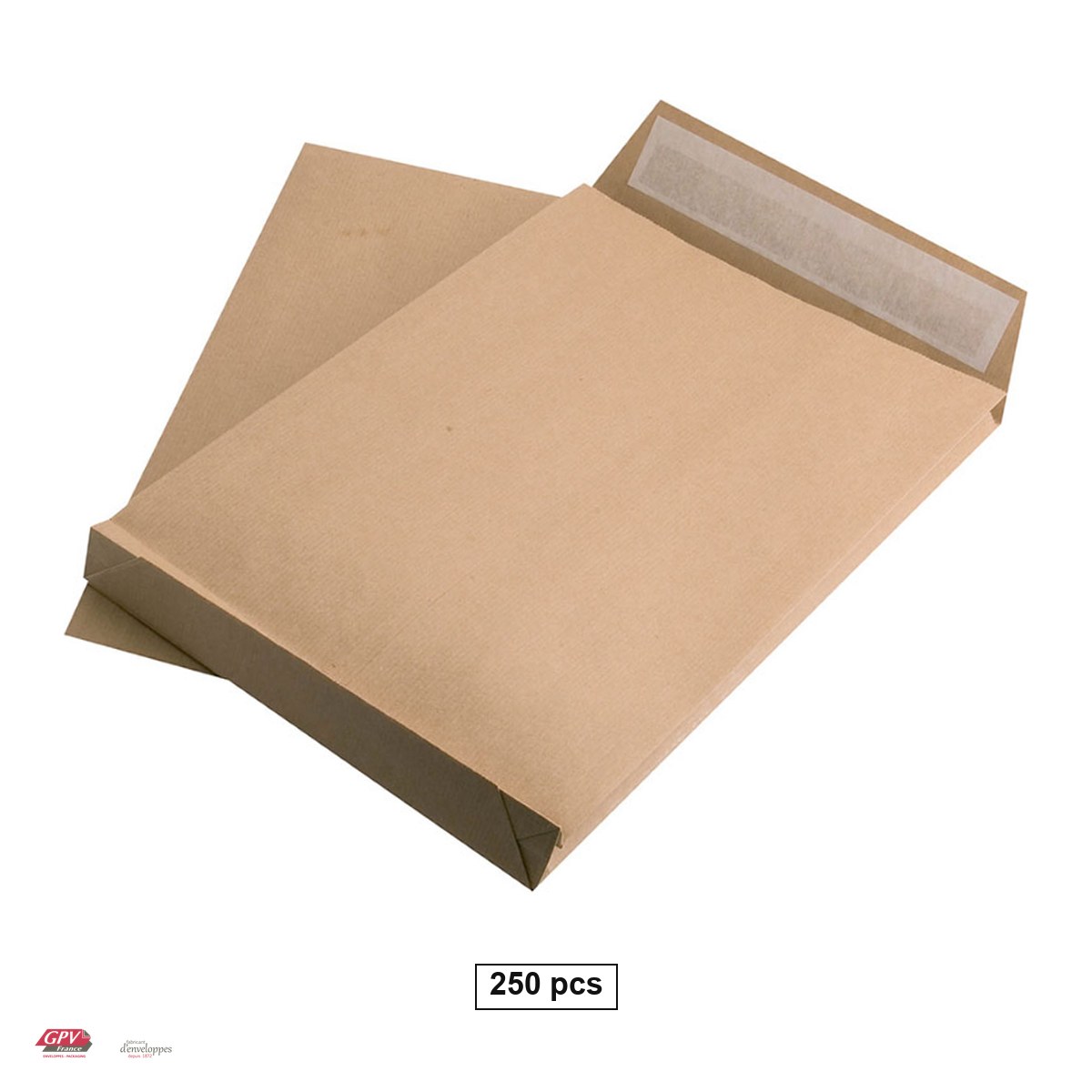 Plicuri siliconice - Set 250 plicuri C4 cu burduf 40 mm GPV, 229x324 mm, hartie kraft maro 100 g/mp certificata FSC, cu banda siliconata, in cutie