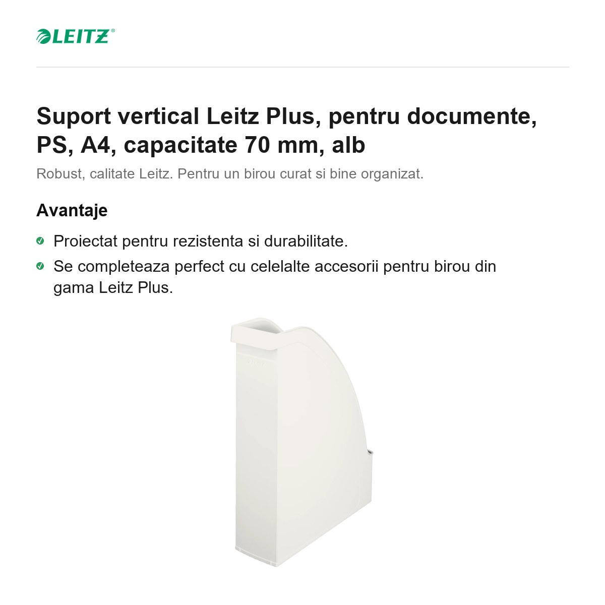 Suport vertical Leitz Plus, pentru documente, PS, A4, capacitate 70 mm, alb [2]