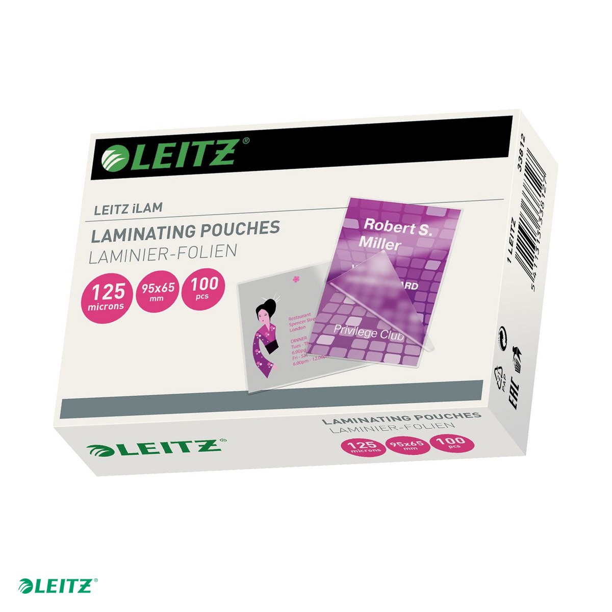 Sisteme de indosariat - Set 100 folii laminare Leitz, la cald, 65x95 mm, 125 microni, incolor