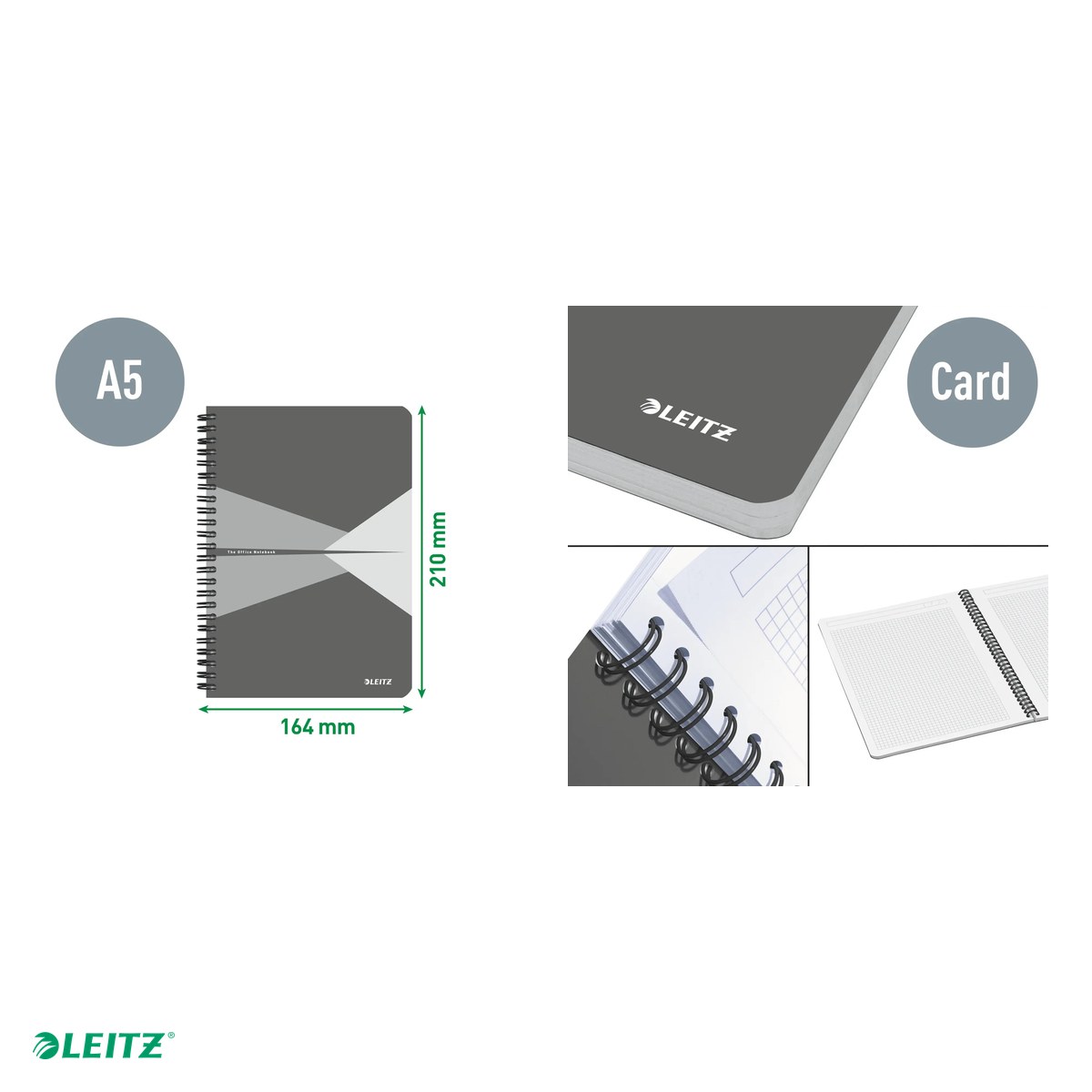 Caiet Leitz Office cu spira, coperta carton, A5, dictando, 90 file, hartie 90 g/mp, rosu [5]
