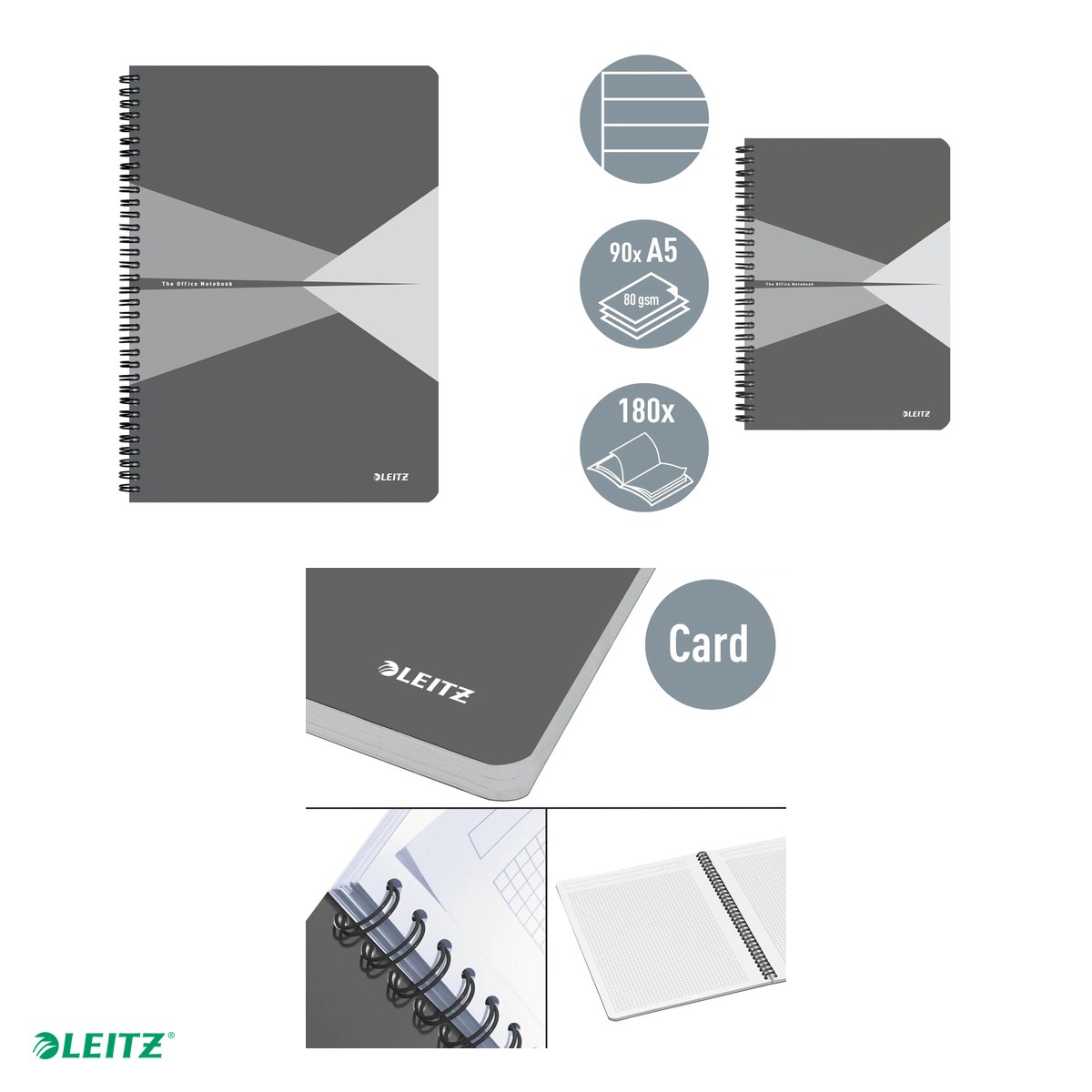 Caiet Leitz Office cu spira, coperta carton, A5, dictando, 90 file, hartie 90 g/mp, gri [4]
