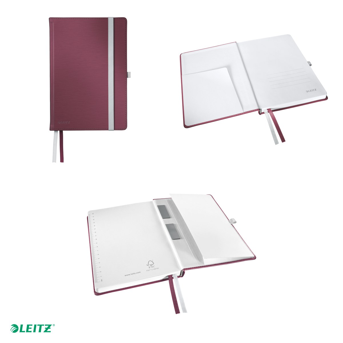 Caiet birou A5 dictando grena coperta carton Leitz Style, carton 96 g/mp, 80 file, 8 file perforate [4]