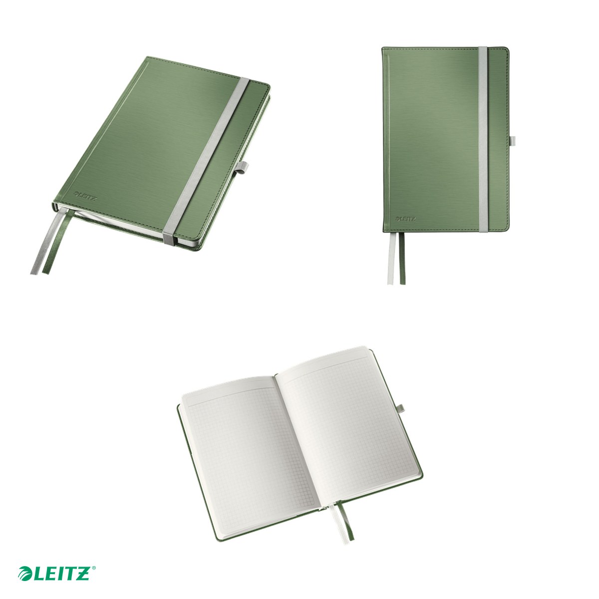 Caiet de birou Leitz Style, coperta dura, A5, 80 coli, matematica, pentru documente perforate, 8 file perforate, hartie 100 g/mp, fistic [4]