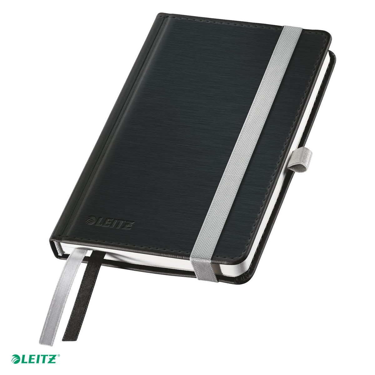 Caiete A6 - Caiet birou A6 dictando satin coperta carton Leitz Style, carton 96 g/mp, 80 file, 8 file perforate, negru