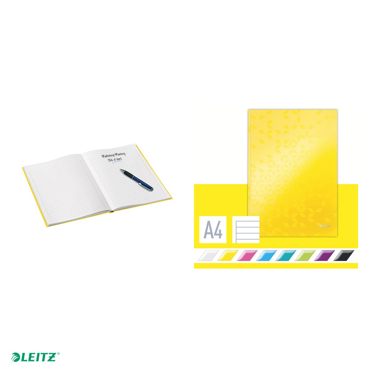 Caiet birou A4 dictando coperta carton Leitz Wow, 80 file, galben [4]