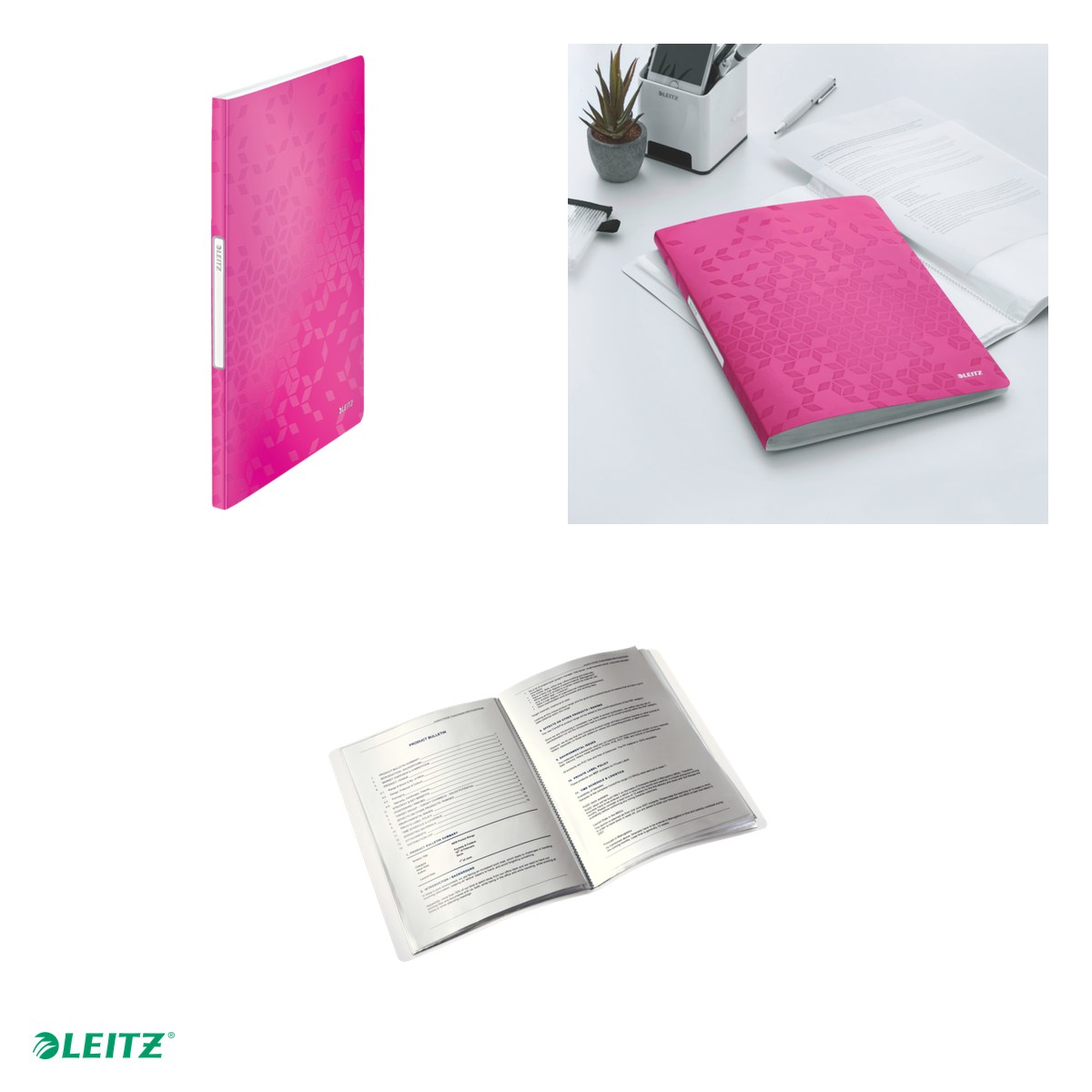 Mapa de prezentare Leitz WOW, coperta moale, PP, A4, 20 de folii, capacitate 40 de coli (2 coli per fila,(80 g/mp), roz [4]