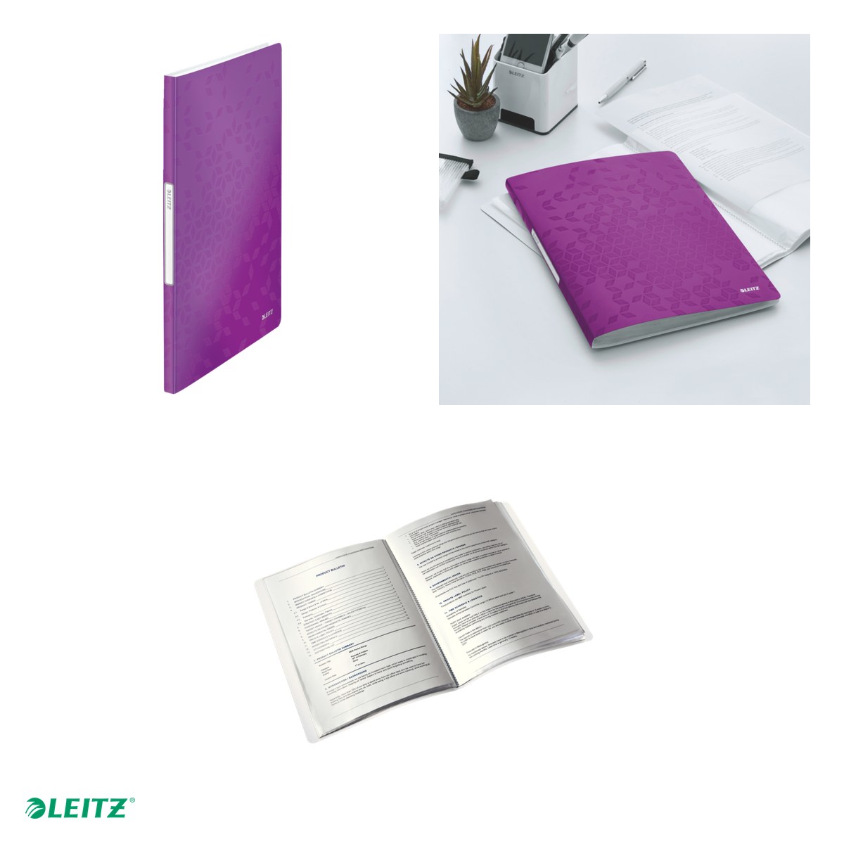 Mapa de prezentare Leitz WOW, coperta moale, PP, A4, 20 de folii, capacitate 40 de coli (2 coli per fila,(80 g/mp), mov [4]