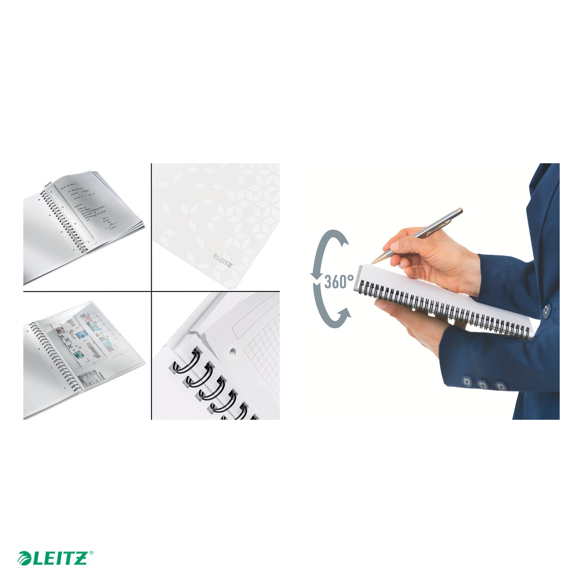 Caiet de birou Leitz WOW, PP, A4, cu spira, matematica, pentru documente perforate, 80 file, hartie 80 g/mp, alb [5]