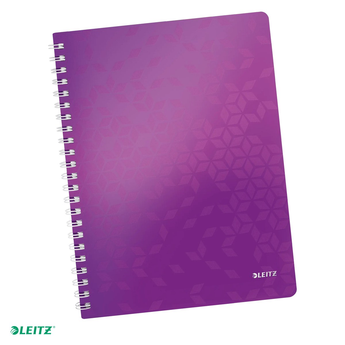 Caiete A4 - Caiet de birou Leitz WOW, PP, A4, cu spira, matematica, pentru documente perforate, 80 file, hartie 80 g/mp, mov