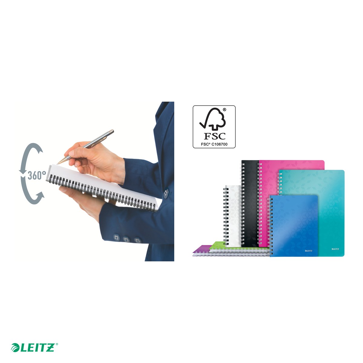 Caiet de birou Leitz WOW, PP, A4, cu spira, matematica, pentru documente perforate, 80 file, hartie 80 g/mp, mov [5]