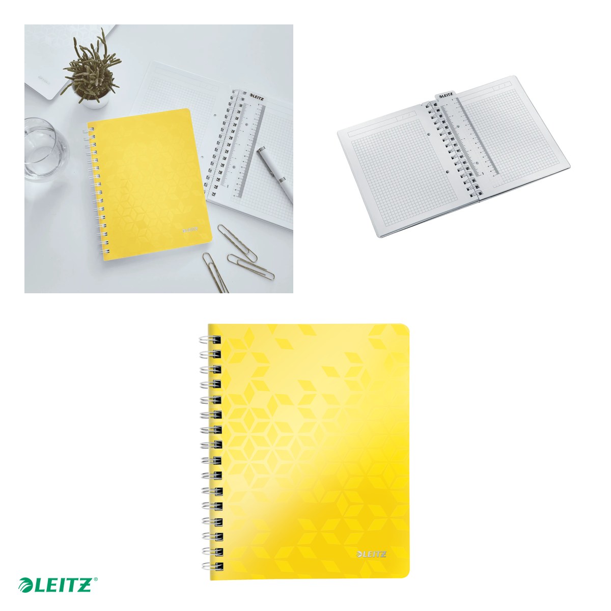 Caiet de birou Leitz WOW, PP, A5, cu spira, matematica, pentru documente perforate, 80 file, hartie 80 g/mp, galben [4]