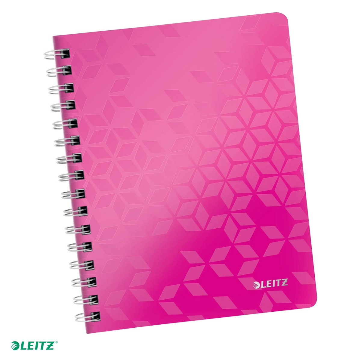 Caiete A5 - Caiet de birou Leitz WOW, PP, A5, cu spira, matematica, pentru documente perforate, 80 file, hartie 80 g/mp, roz