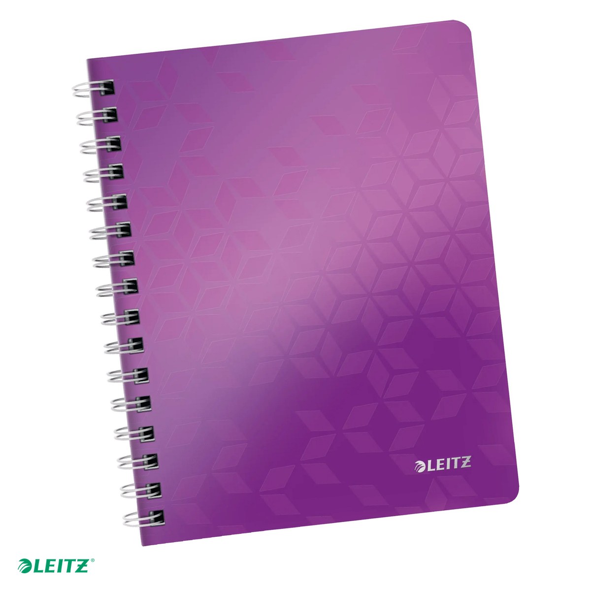 Caiete A5 - Caiet de birou Leitz WOW, PP, A5, cu spira, matematica, pentru documente perforate, 80 file, hartie 80 g/mp, mov