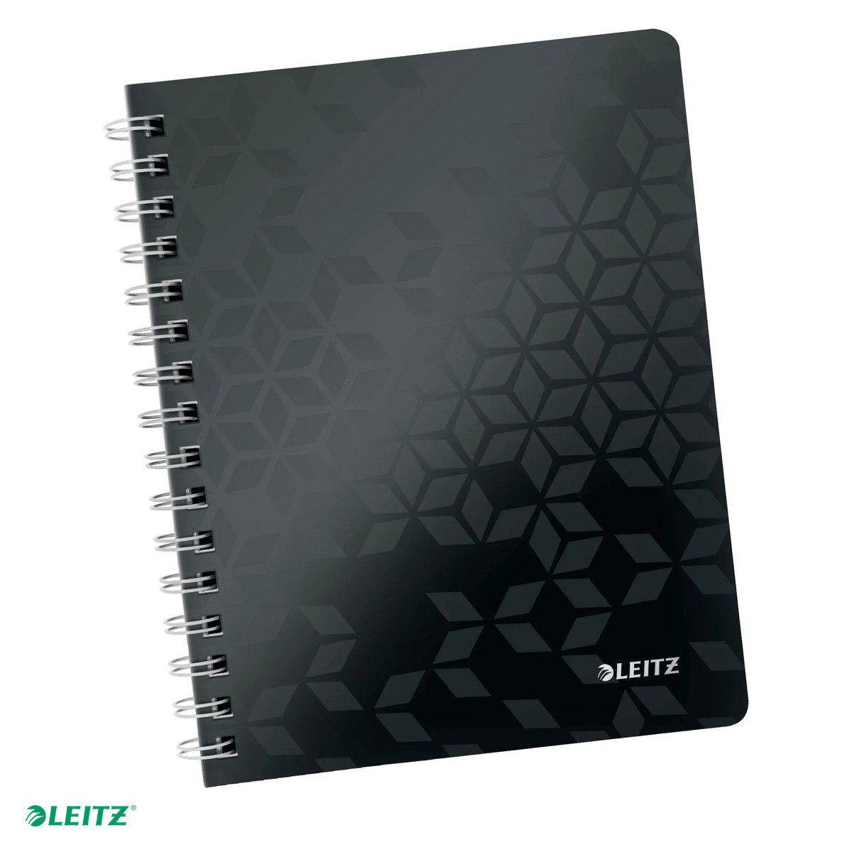 Caiete A5 - Caiet de birou Leitz WOW, PP, A5, cu spira, matematica, pentru documente perforate, 80 file, hartie 80 g/mp, negru