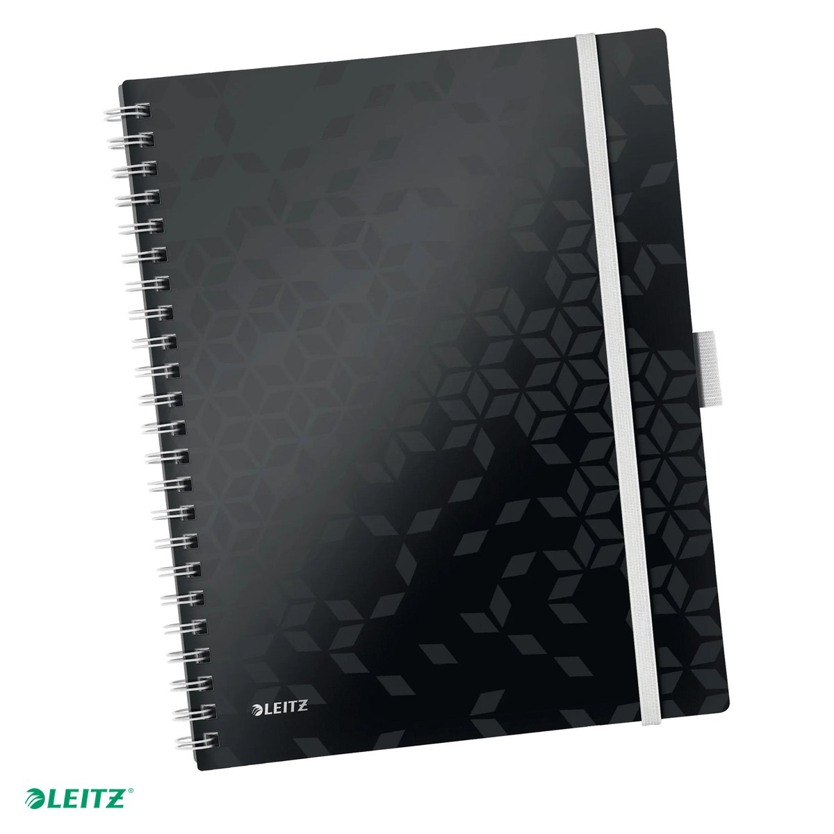 Caiete A4 - Caiet de birou Leitz WOW Be Mobile, PP, A4, cu spira, matematica, pentru documente perforate, 80 file, hartie 80 g/mp, negru