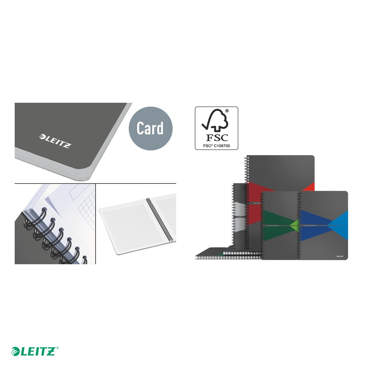 Caiet de birou Leitz Office, carton laminat, A4, 90 coli, cu spira, dictando, pentru documente perforate, hartie 80 g/mp, verde [5]