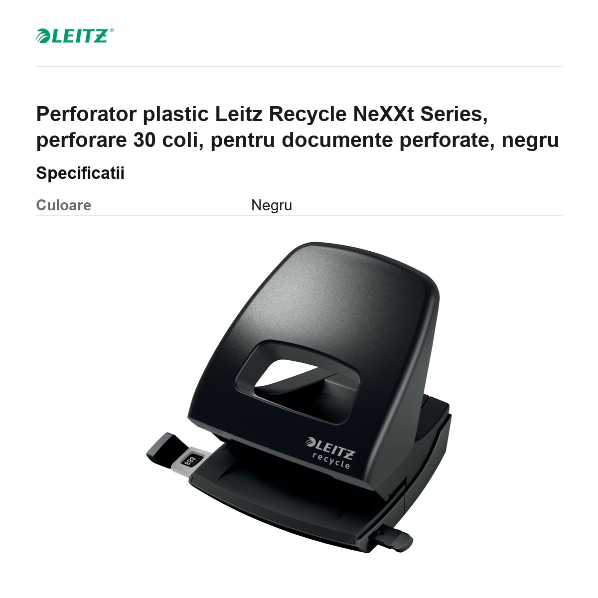Perforator plastic Leitz Recycle NeXXt Series, perforare 30 coli, pentru documente perforate, negru [3]
