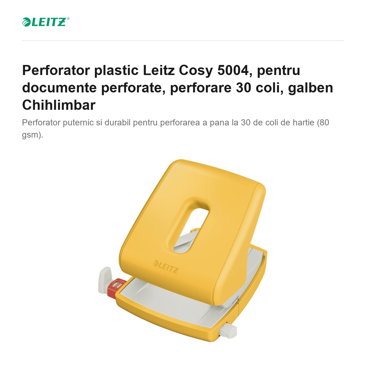 Perforator plastic Leitz Cosy 5004, pentru documente perforate, perforare 30 coli, galben Chihlimbar [2]