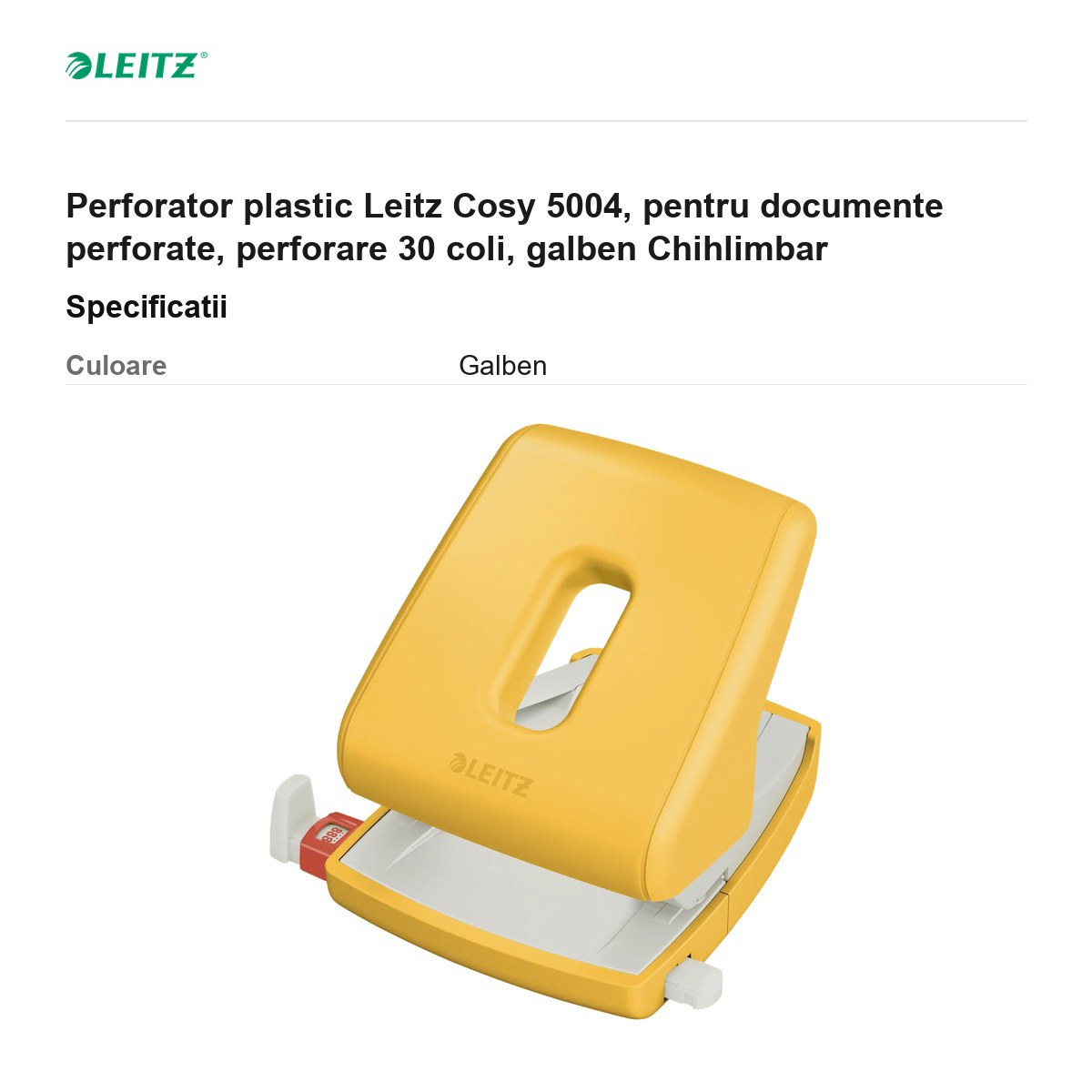 Perforator plastic Leitz Cosy 5004, pentru documente perforate, perforare 30 coli, galben Chihlimbar [3]