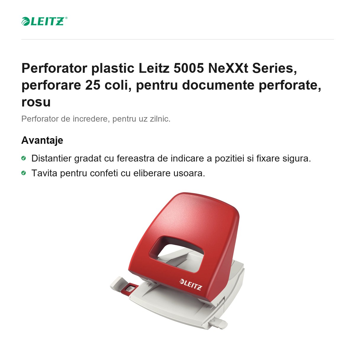 Perforator plastic Leitz 5005 NeXXt Series, perforare 25 coli, pentru documente perforate, rosu [2]
