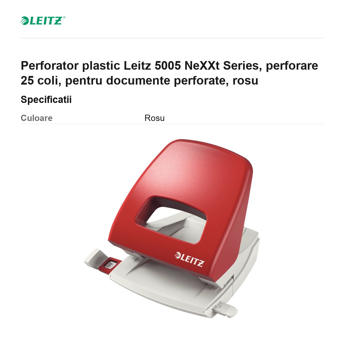 Perforator plastic Leitz 5005 NeXXt Series, perforare 25 coli, pentru documente perforate, rosu [3]