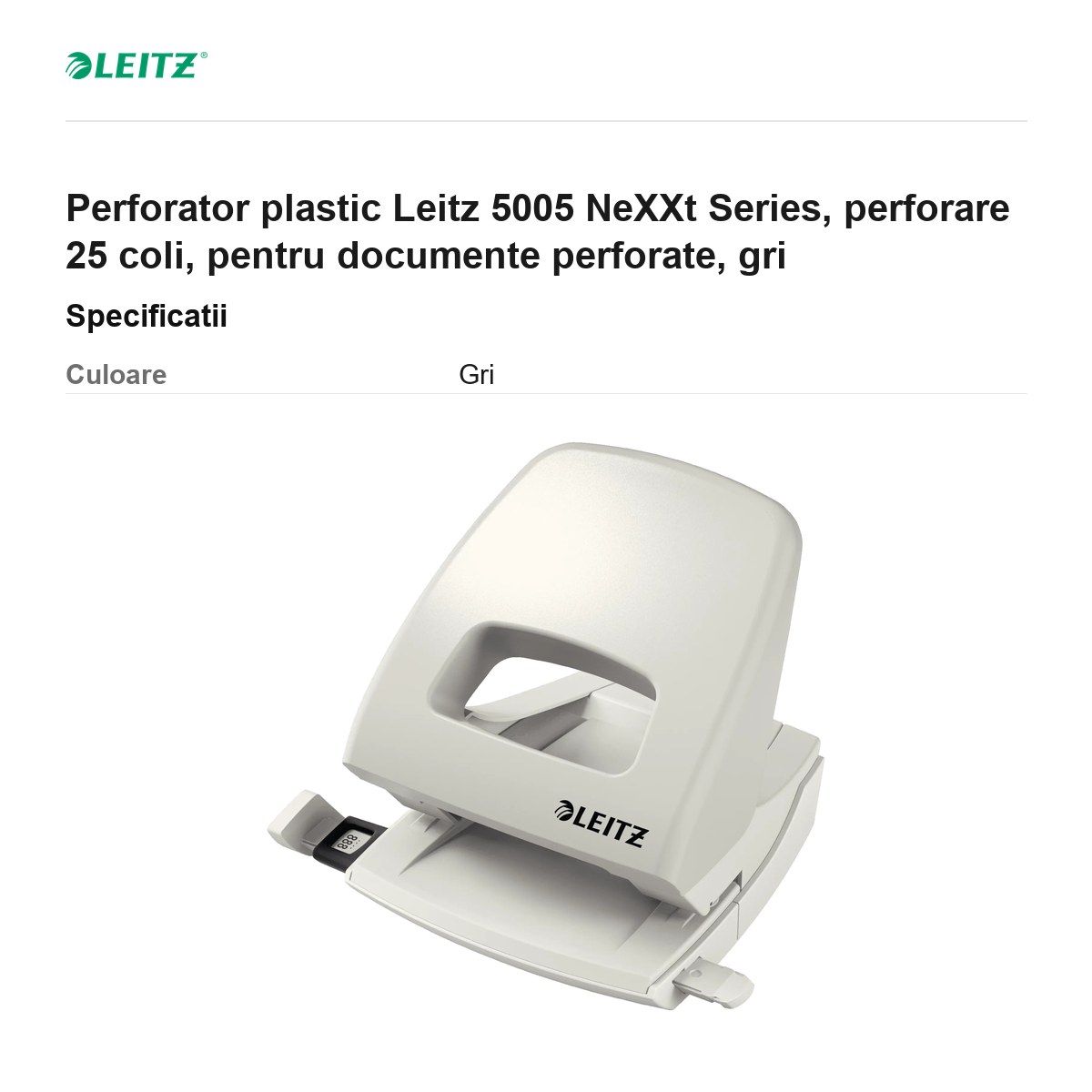 Perforator plastic Leitz 5005 NeXXt Series, perforare 25 coli, pentru documente perforate, gri [3]