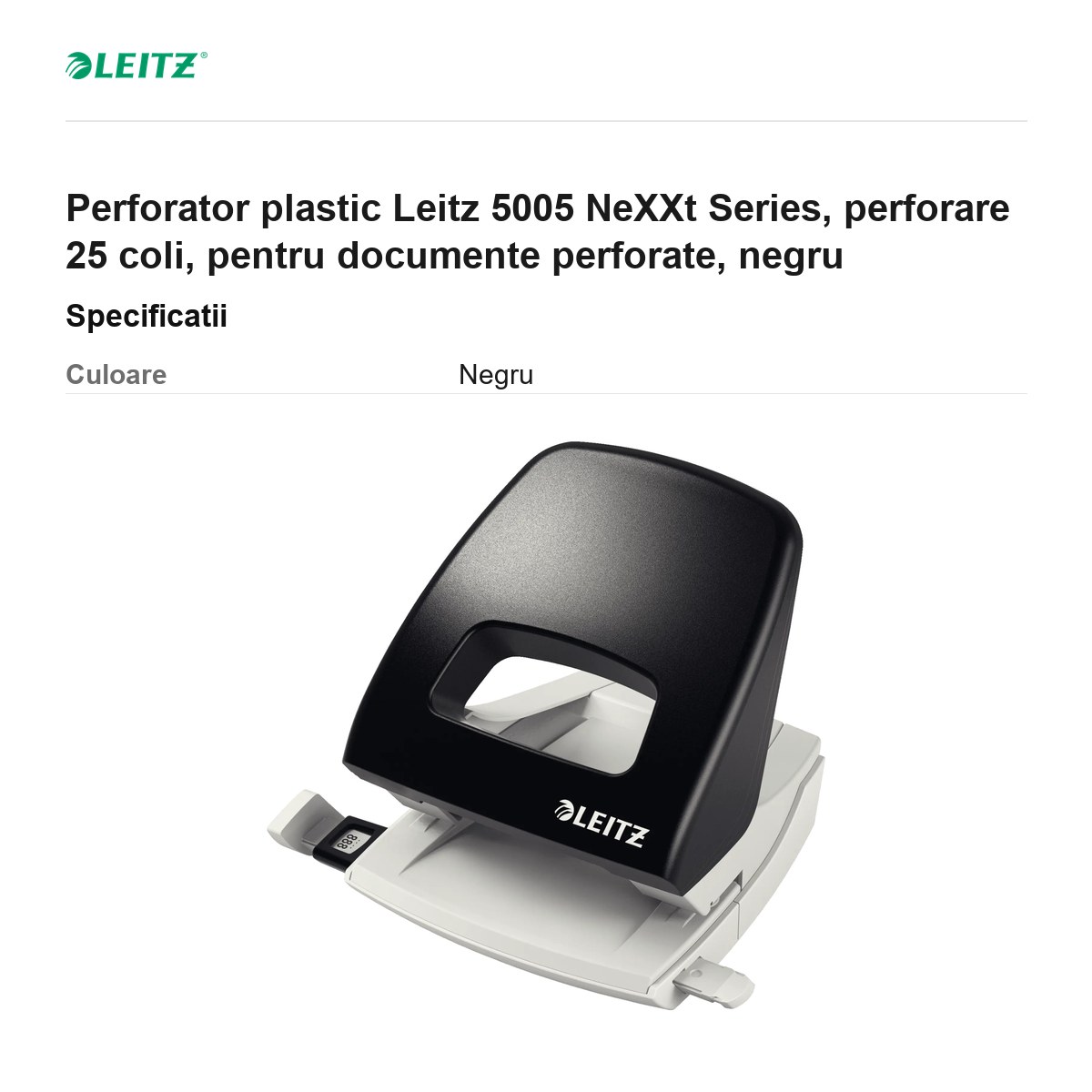 Perforator plastic Leitz 5005 NeXXt Series, perforare 25 coli, pentru documente perforate, negru [3]