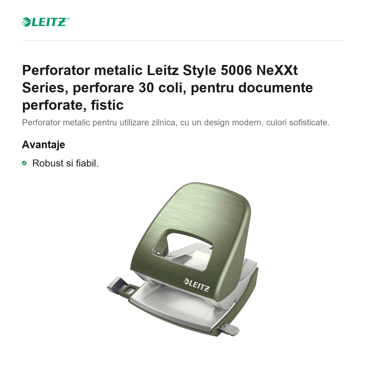 Perforator metalic Leitz Style 5006 NeXXt Series, perforare 30 coli, pentru documente perforate, fistic [2]