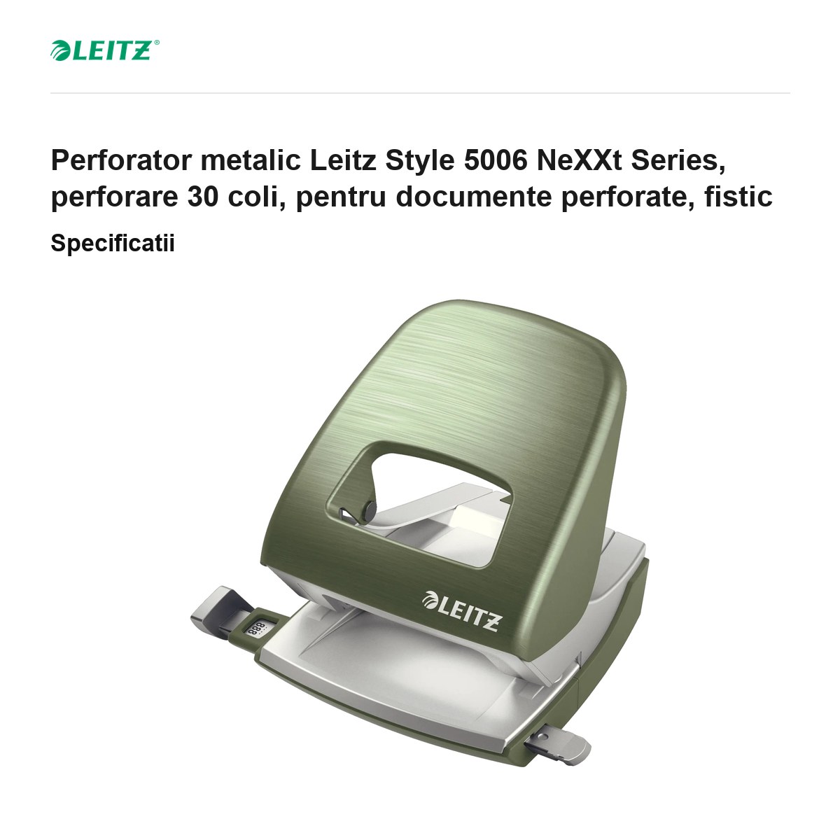 Perforator metalic Leitz Style 5006 NeXXt Series, perforare 30 coli, pentru documente perforate, fistic [3]
