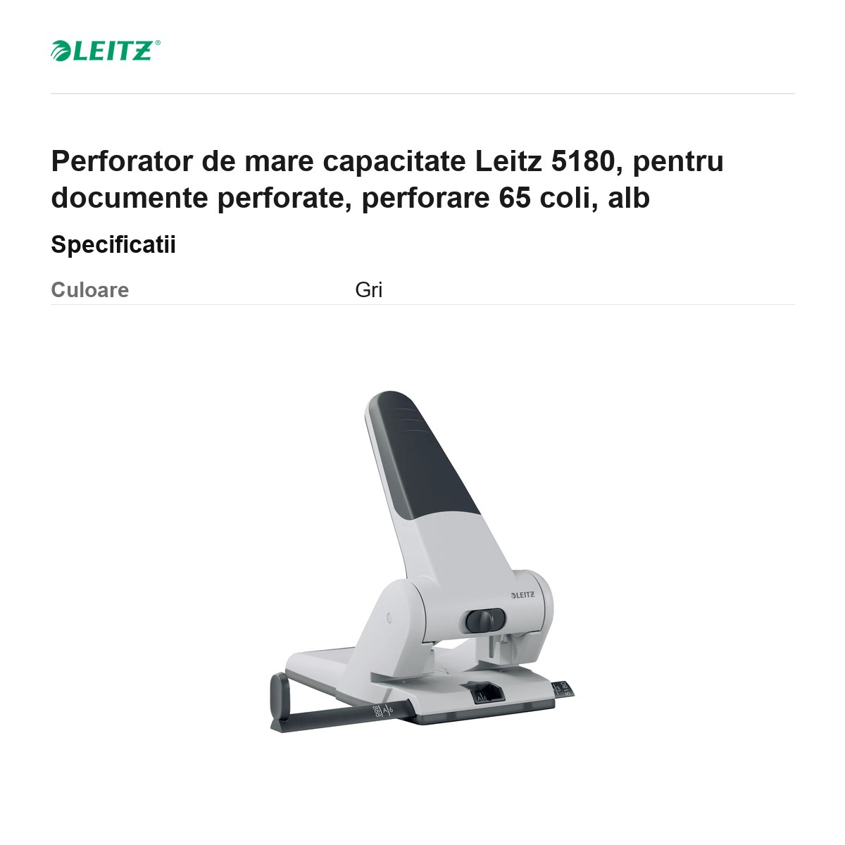 Perforator de mare capacitate Leitz 5180, pentru documente perforate, perforare 65 coli, alb [3]