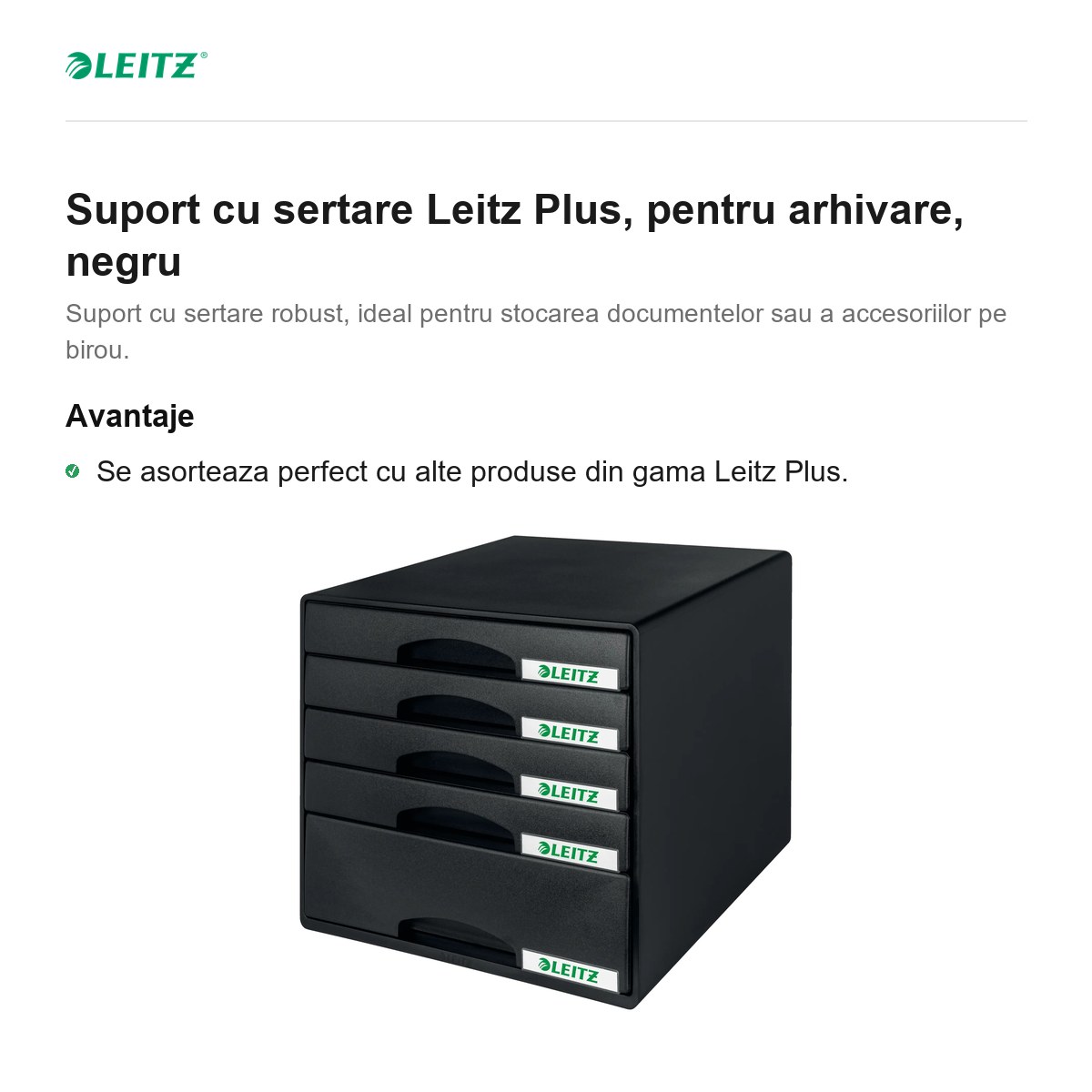 Suport cu sertare Leitz Plus, pentru arhivare, negru [2]