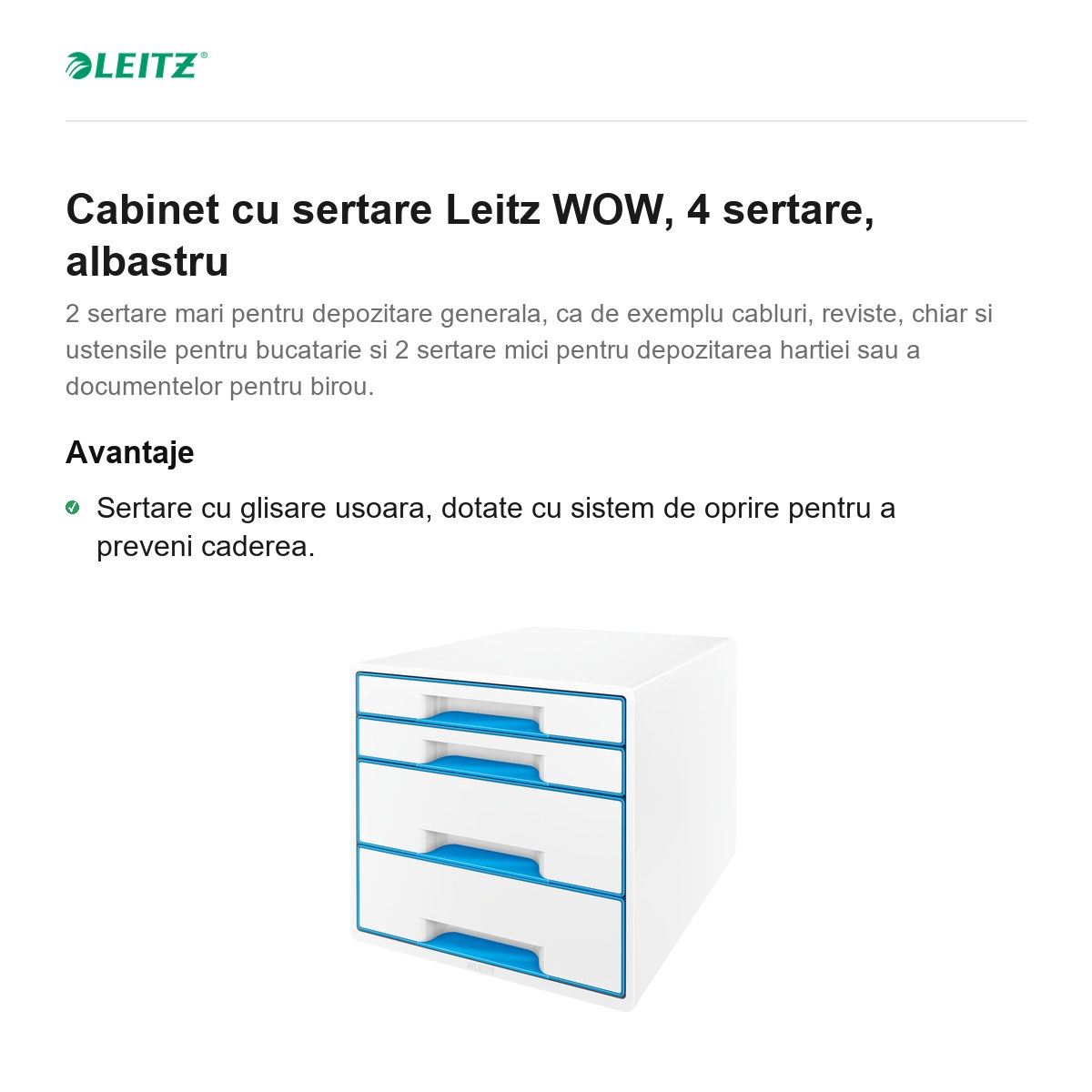 Cabinet cu sertare Leitz WOW, 4 sertare, albastru [2]