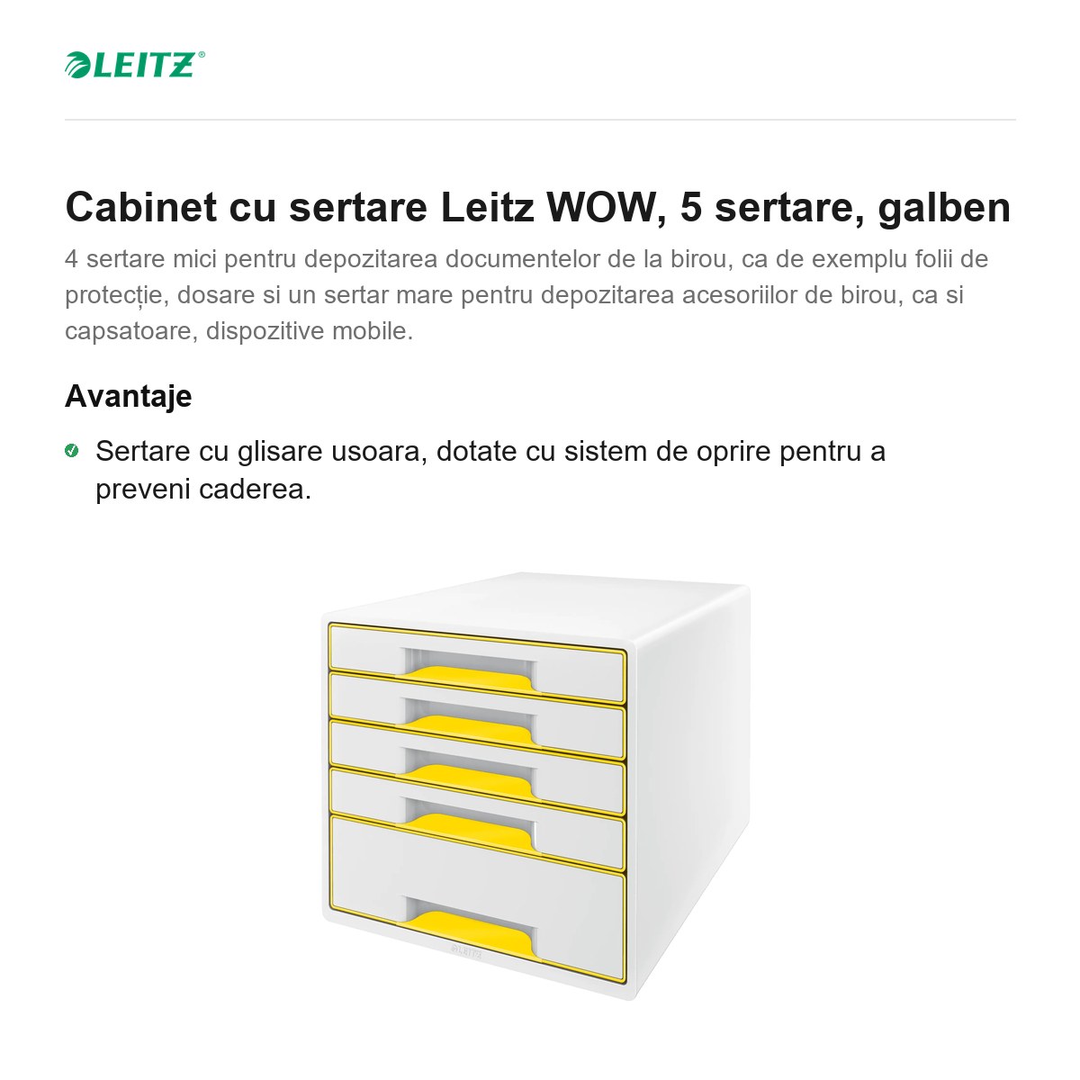 Cabinet cu sertare Leitz WOW, 5 sertare, galben [2]