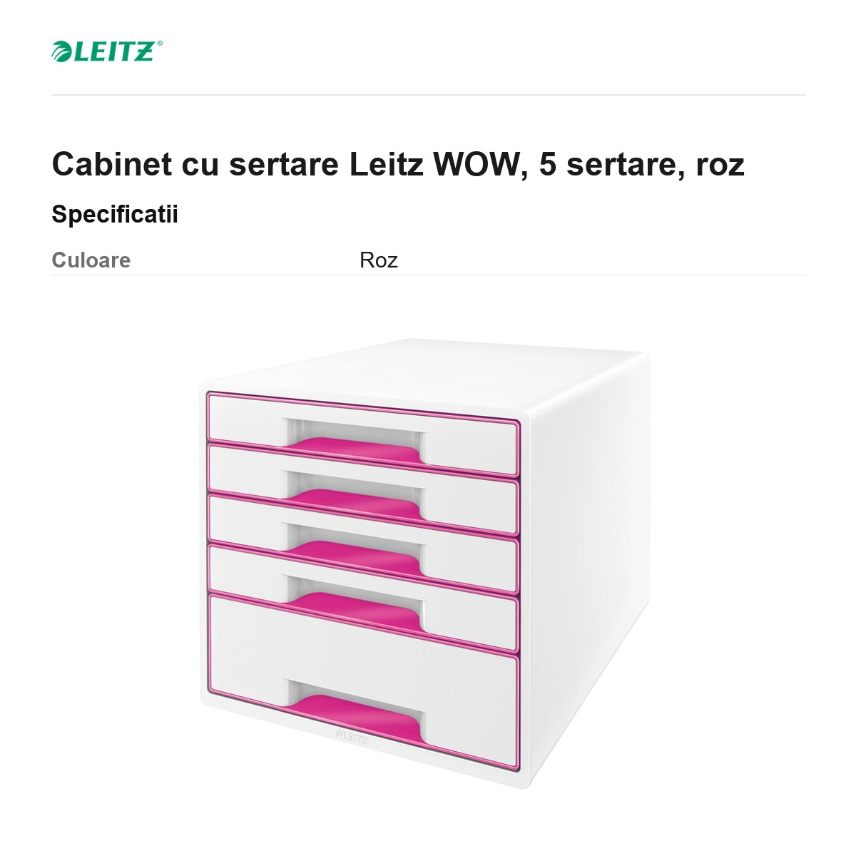 Cabinet cu sertare Leitz WOW, 5 sertare, roz [3]